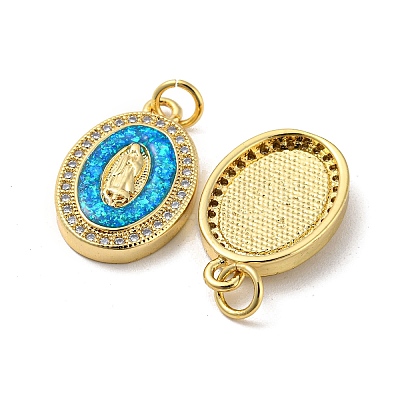 Brass Micro Pave Cubic Zirconia with Synthetic Opal Pendants KK-D096-03A-01-1