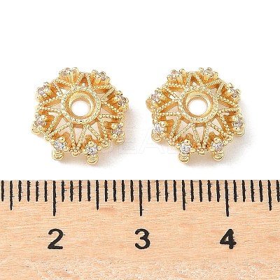Flower Brass Micro Pave Clear Cubic Zirconia Bead Caps KK-A254-01A-G-1