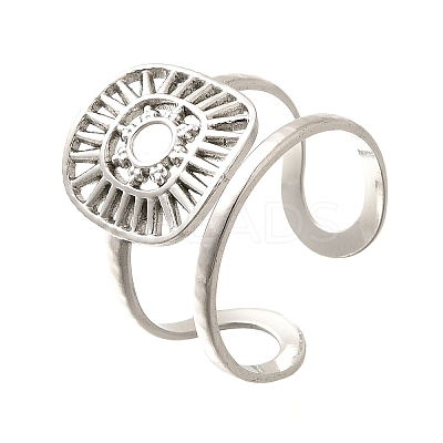 Square with Sun 304 Stainless Steel Open Cuff Rings for Women RJEW-M046-01P-1