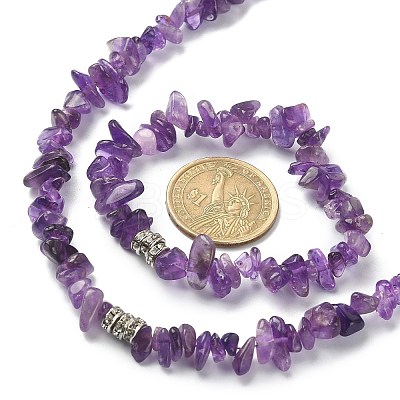 Natural Amethyst Chips Beaded Necklace & Stretc Bracelet SJEW-JS01281-01-1