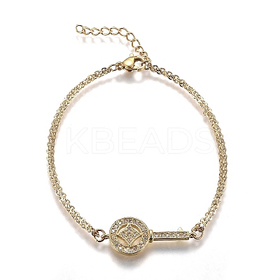 Brass Micro Pave Clear Cubic Zirconia Link Bracelets BJEW-Z003-10G-1
