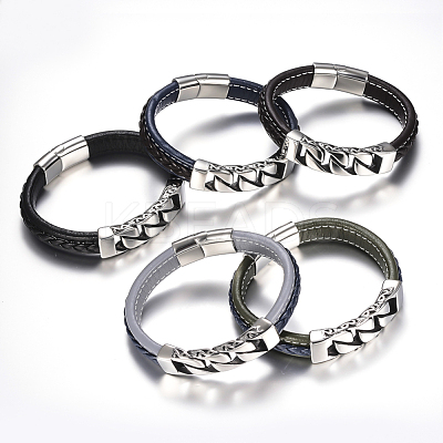 Men's Braided PU Leather Cord Bracelets BJEW-H559-08-1