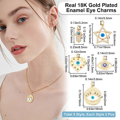 10Pcs 5 Style Brass Micro Pave Clear Cubic Zirconia Pendants KK-BBC0003-54-1