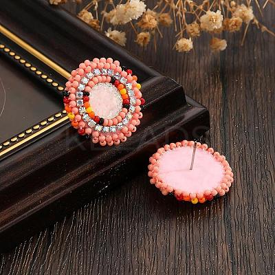 Bohemian Style Vintage Colorful Glass Seed Bead & Rhinestone Beaded Stud Earrings VY5957-4-1