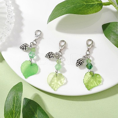 3Pcs Acrylic Leaf Pendant Decorations HJEW-JM04284-1