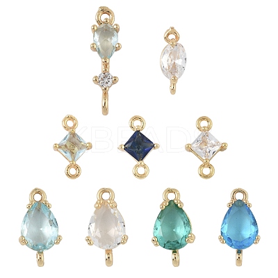 18Pcs 9 Styles Brass Pave Transparent Glass Links/Connectors GLAA-FS0002-34-1