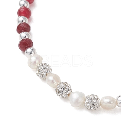 Dyed Natural Malaysia Jade Rondelle & Cultured Freshwater Pearl Beaded Stretch Bracelets BJEW-JB13380-1