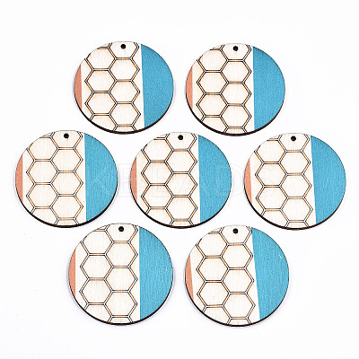 Printed Natural Poplar Wood Pendants WOOD-S045-132-1
