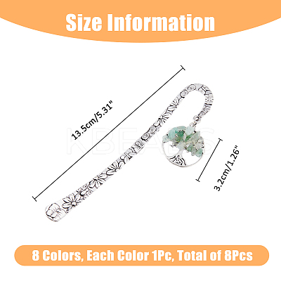 Flat Round with Tree of Life Natural & Synthetic Gemstone Bookmarks AJEW-FH00015-1
