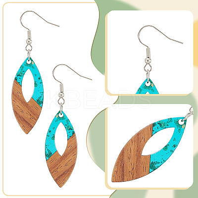 6 Pair 6 Color Resin & Wood Dangle Earrings with Iron Pins EJEW-AB00031-1