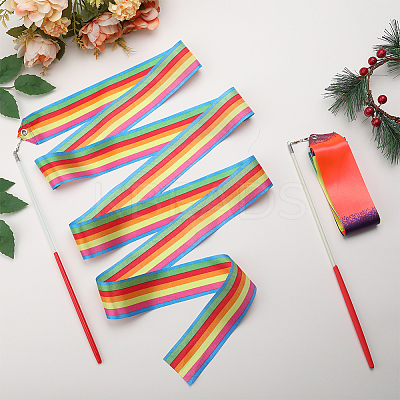 2Pcs 2 Style Polycotton Dance Ribbons with Wand AJEW-CN0001-71-1