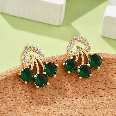 Flower Brass Micro Pave Clear Cubic Zirconia Stud Earrings for Women EJEW-G428-18G-01-1