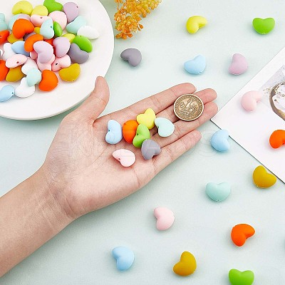 100Pcs Heart Silicone Beads for Keychain Making Cute Silicone Beads Bulk Silicone Bead Kit for Jewelry DIY Craft Making JX310A-1