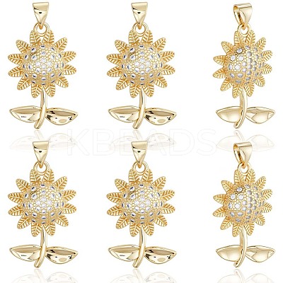 6Pcs Rack Plating Brass Micro Pave Cubic Zirconia Pendants KK-BBC0020-64-1