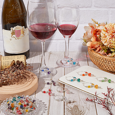 30Pcs 10 Colors Glass Bead Wine Glass Charms AJEW-SC00048-1