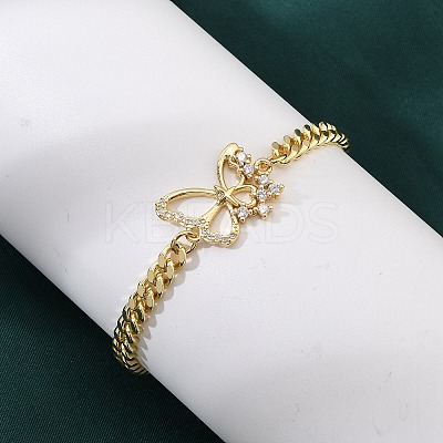 Brass Micro Pave Clear Cubic Zirconia Link Bracelets BJEW-Z082-03G-01-1