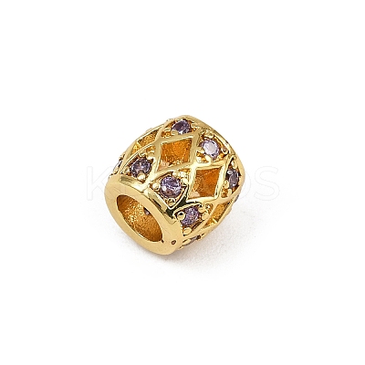 Hollow Barrel Rack Plating Brass Cubic Zirconia European Beads KK-L236-06G-1