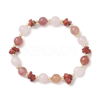 Natural Strawberry Quartz & Madagascar Rose Quartz & Red Jasper Beads Stretch Bracelets for Women BJEW-JB13187-1