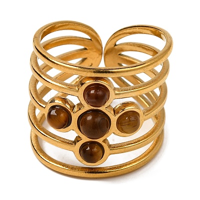 Cross Natural Tiger Eye Finger Rings RJEW-Q822-41G-02-1