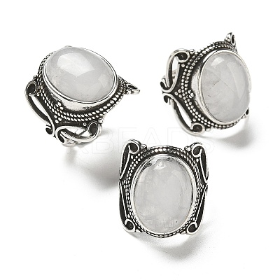 Natural Quartz Crystal Adjustable Rings RJEW-I108-02AS-14-1