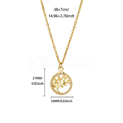Brass Micro Pave Clear Cubic Zirconia Tree of Life Pendant Necklaces for Women WGFA3A6-01-1