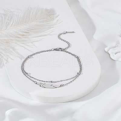 1Pc Feather Stainless Steel Link Chain Double Chain Anklets for Women AJEW-LP0007-82P-1