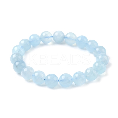 Natural Aquamarine Round Bead Stretch Bracelets for Men Women BJEW-U034-01A-04-1