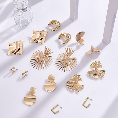 8 Pairs 8 Style Gingko Leaf & Fan & Spiral & Trapezoid Alloy Dangle Stud Earrings for Women EJEW-AN0001-45-1