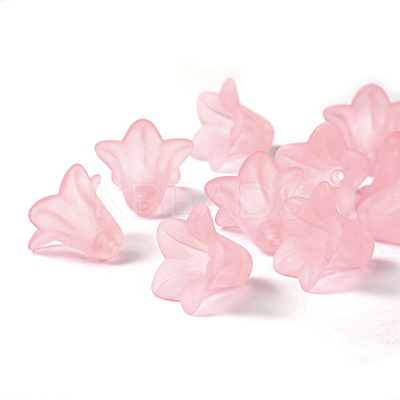 Pink Frosted Transparent Acrylic Flower Beads X-PLF018-02-1
