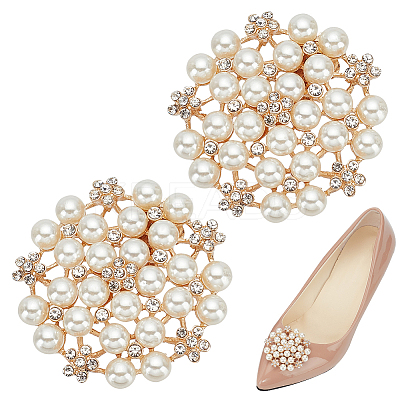 1 Pair Flower ABS Imitation Pearl Detachable Alloy Shoe Buckle Clips DIY-WR0004-08A-1