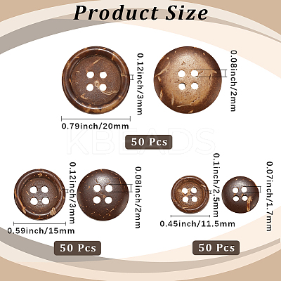 150Pcs 3 Styles 4-Hole Coconut Buttons DIY-CY0001-48-1