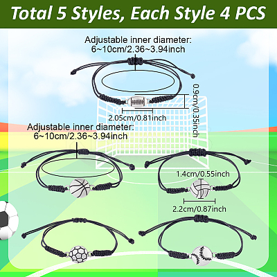 20Pcs 5 Styles Sport Theme Alloy Link Bracelets BJEW-GA0001-20-1