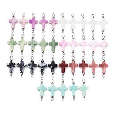 35Pcs 7 Colors Two Tone Cross Acrylic Connector Charms PALLOY-JF03528-02-1