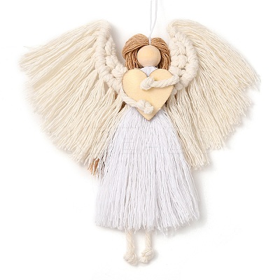 Angel Handmade Woven Macrame Cotton Thread Pendant Decorations HJEW-JM02454-04-1