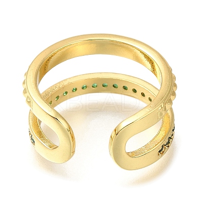 Rack Plating Brass Micro Pave Cubic Zirconia Open Cuff Rings for Women RJEW-M022-11G-1