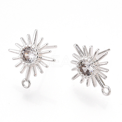 Brass Micro Clear Cubic Zirconia Stud Earring Findings KK-WH0065-18S-1