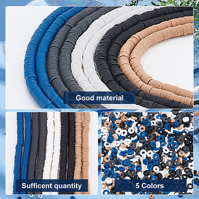 10 Strands 5 Colors Handmade Polymer Clay Beads Strands CLAY-PH0001-74-1