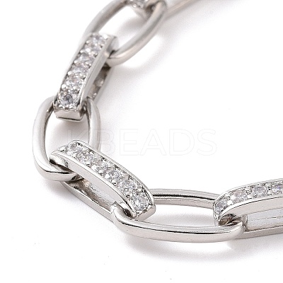 Clear Cubic Zirconia Oval Link Chain Bracelet BJEW-E015-01P-1