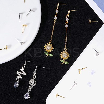 8 Pair 2 Color Flat Round Brass Micro Pave Cubic Zirconia Stud Earring Findings ZIRC-SZ0005-03-1