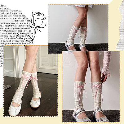 Polyester Bowknot Lace Socks AJEW-WH20080-19A-1