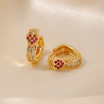 Elegant Heart-shaped Brass Cubic Zirconia Hoop Earrings for Women CH6025-2-1