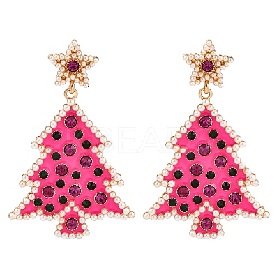 Christmas Trees with Star Alloy Dangle Stud Earrings for Women EJEW-Z078-02B-1