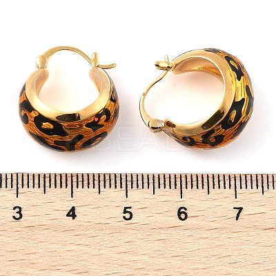 Leopard Print Brass Enamel Hoop Earrings for Women EJEW-U055-11A-G-1