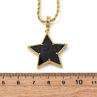 Brass Enamel Star Pendant Necklaces for Women NJEW-K381-09G-01-1