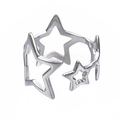 Non-Tarnish 304 Stainless Steel Star Open Cuff Ring RJEW-T023-26P-1
