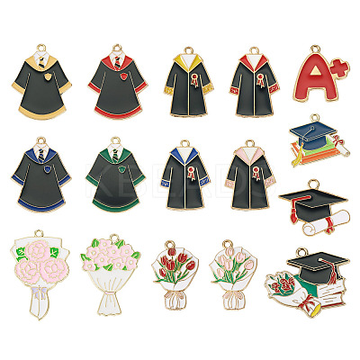 16Pcs 16 Styles Graduation Season Theme Alloy Enamel Pendants ENAM-TA0002-70-1