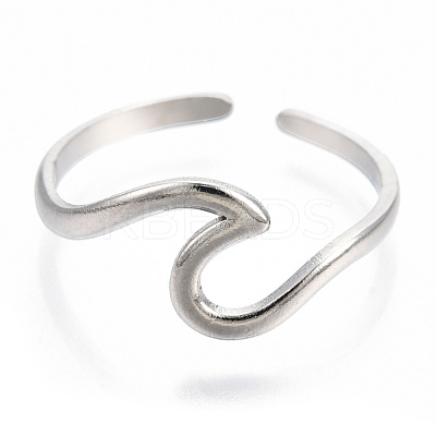 Non-Tarnish 304 Stainless Steel Sea Wave Cuff Rings RJEW-N038-115P-1