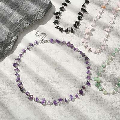 Natural Mixed Gemstone Chips Beaded Necklace NJEW-JN04311-1