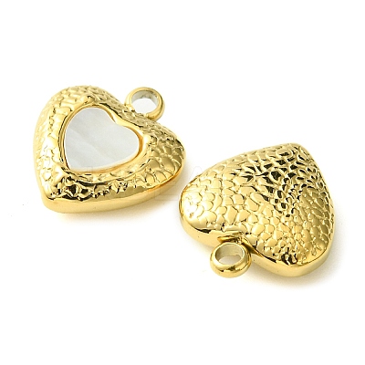 Ion Plating(IP) 304 Stainless Steel Pave Shell Heart Charms FIND-Z028-15G-1