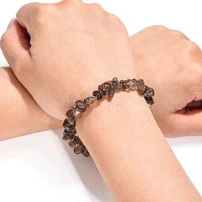 Smoky Quartz Chips Stretch Bracelets BJEW-JB01308-05-1